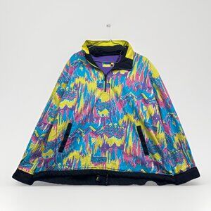VTG ISPO Jacket Men L Windbreaker Party Retro Neon Colorblock Reversible